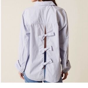 FREE PEOPLE Tie It In a Bow Oversize Striped Button Down Shirt